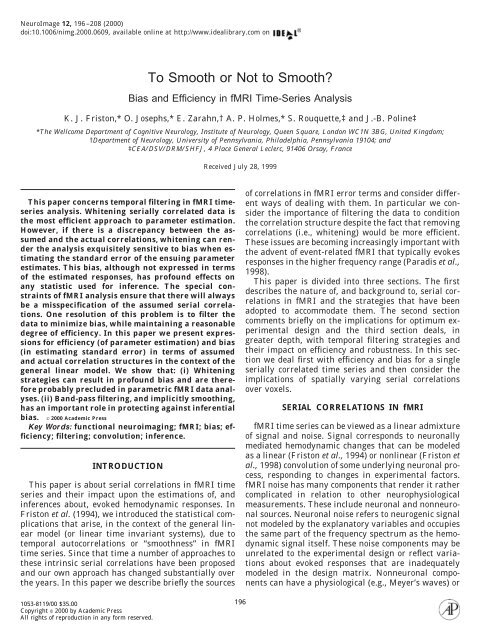 Bias and Efficiency in fMRI Time-Series Analysis - Purdue University