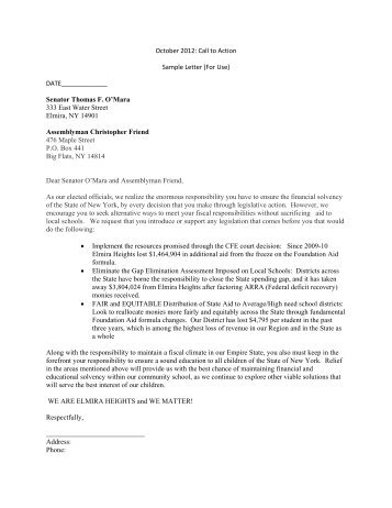 Call to Action Sample Letter - Elmira Heights Central School District