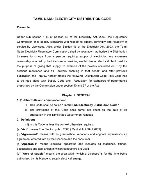 Tamil Nadu Electricity Distribution Code Infraline