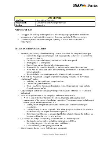JOB DETAILS Job Title: Acquisition Executive ... - P&O Ferries