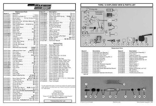 TORQ .12 EXPLODED VIEW & PARTS LIST - Hobbico