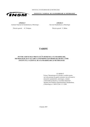 TARIFE - Institutul NaÅ£ional de Standardizare Åi Metrologie