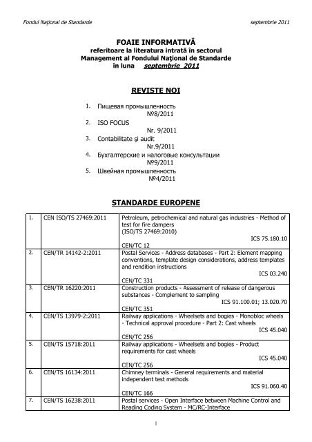 FOAIE INFORMATIVÄ REVISTE NOI STANDARDE EUROPENE