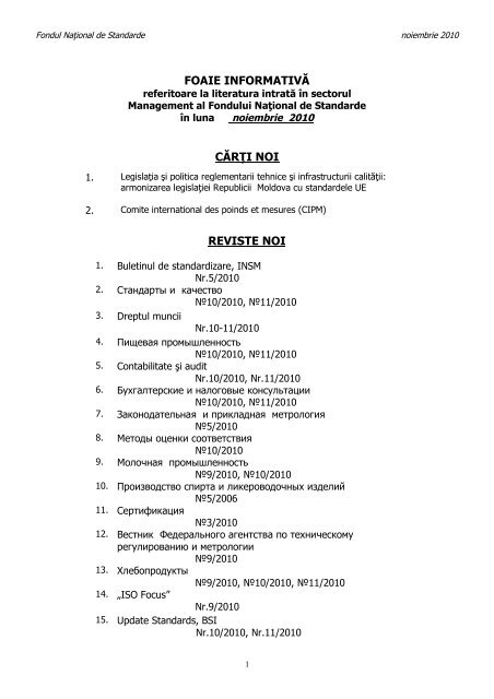 Foaie InformativÄƒ CÄƒrÅ£i Noi Reviste Noi - Institutul NaÅ£ional.