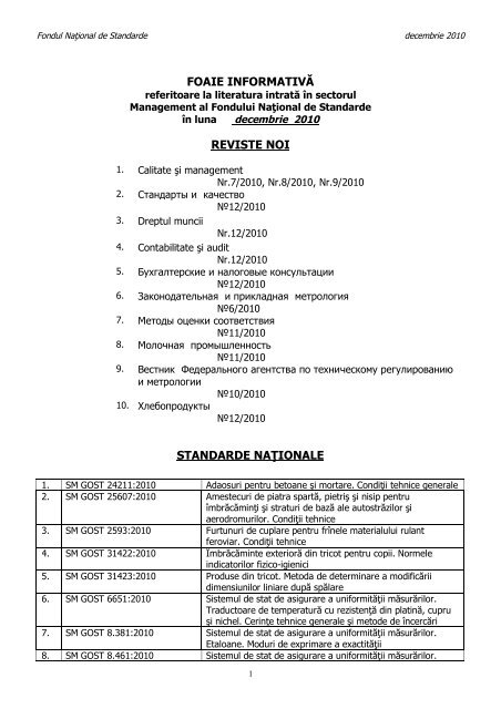 FOAIE INFORMATIVÄ‚ REVISTE NOI STANDARDE NAÅ¢IONALE
