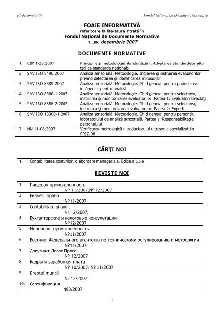 Foaie InformativÄƒ Documente Normative CÄƒrÅ£i Noi Reviste Noi