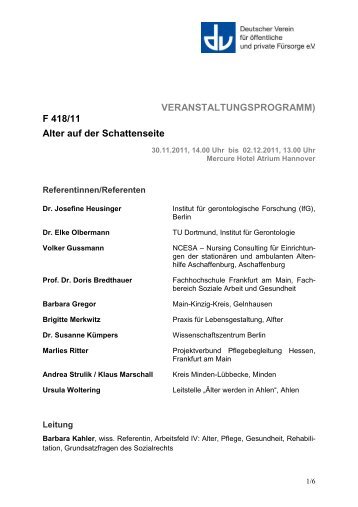 VERANSTALTUNGSPROGRAMM) F 418/11 ... - Deutscher Verein