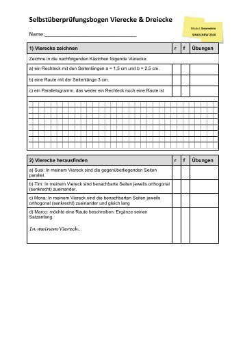 Selbstüberprüfungsbogen Vierecke & Dreiecke - Standardsicherung ...