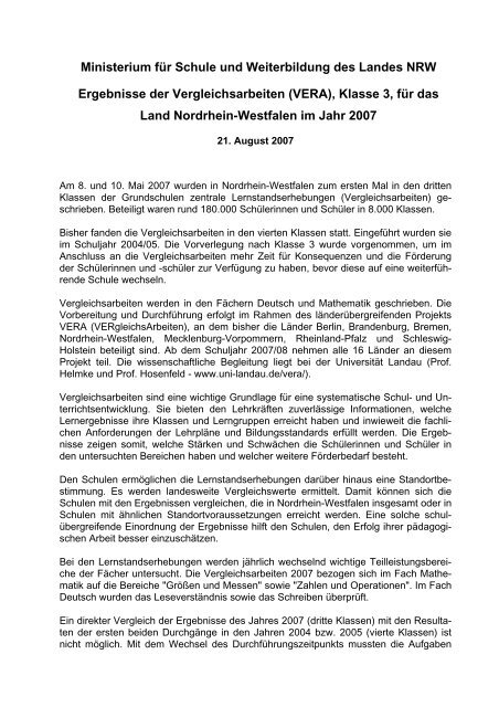 VERA - Standardsicherung NRW