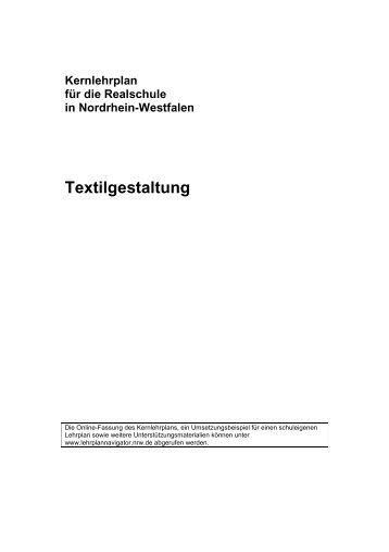 Kernlehrplan Textilgestaltung - Standardsicherung NRW