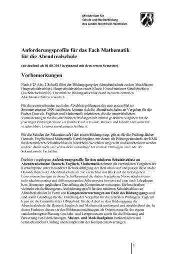 Anforderungsprofile Mathematik (auslaufend) samt Muster