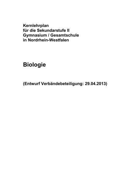 Kernlehrplan Biologie - Standardsicherung NRW