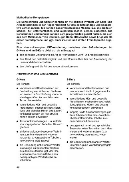 Kernlehrplan Englisch - Standardsicherung NRW