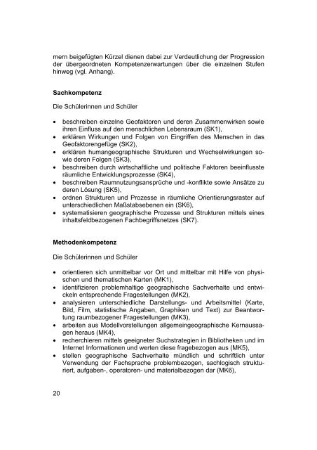 Kernlehrplan Geographie SII - Standardsicherung NRW