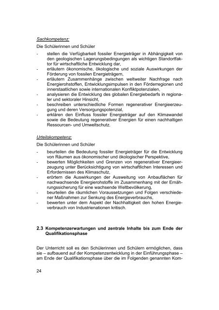 Kernlehrplan Geographie SII - Standardsicherung NRW