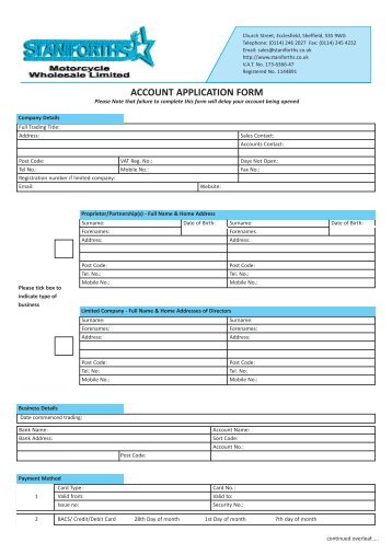 Account Application Form 2009:Layout 1.qxd - Staniforths.co.uk