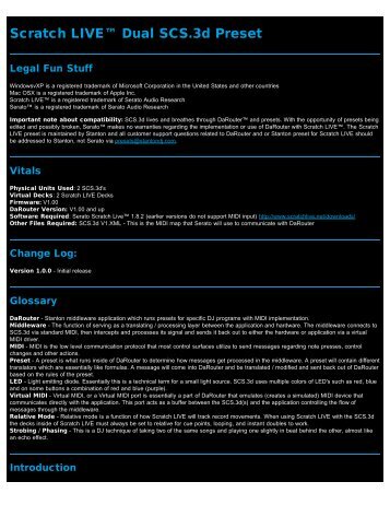 Scratch LIVE™ Dual SCS.3d Preset Guide - Stanton