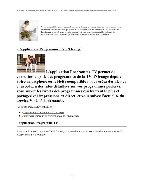 l'application Programme TV d'Orange - Assistance Orange