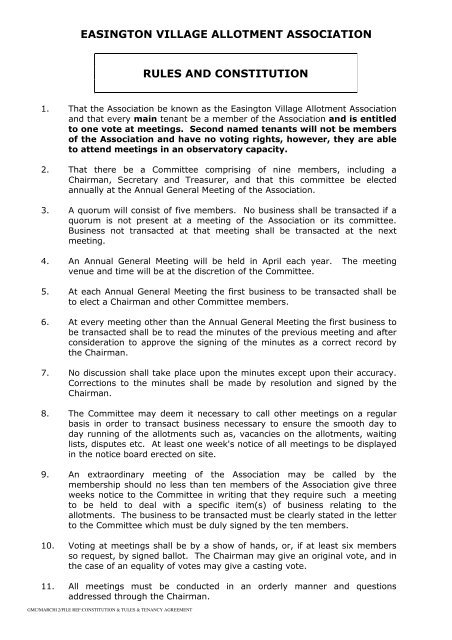 easington village allotment association rules and constitution