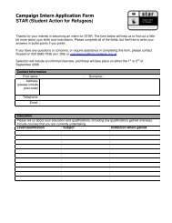 Campaign Intern Application Form STAR - Student Action for Refugees