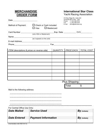 Merchandise Order Form for 2003 - Star Class