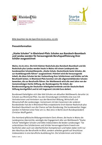 Presseinformation âStarke Schulenâ in Rheinland-Pfalz: Schulen aus ...