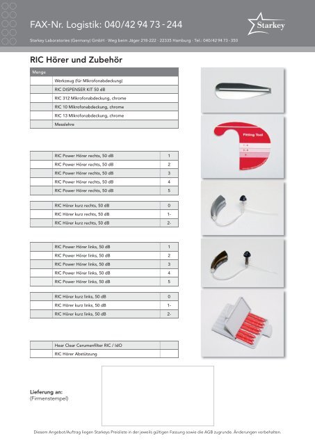 Download Bestellformular - Starkey Laboratories