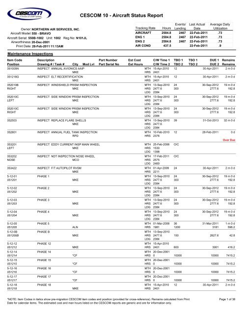 the latest Cessna Citation Bravo CESCOM 10 Report - Starman Bros ...