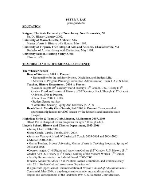 Peter Lau's CV - Rhode Island School of Design