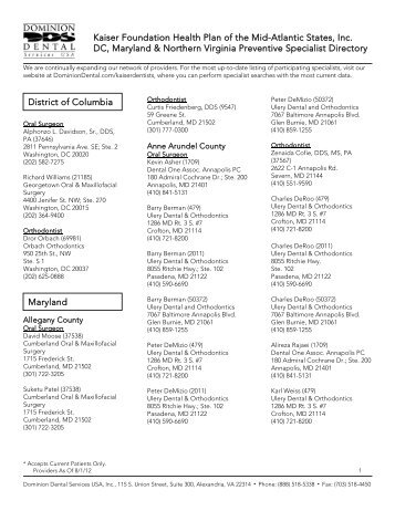 Kaiser Foundation Health Plan of the Mid-Atlantic - Dominion Dental ...