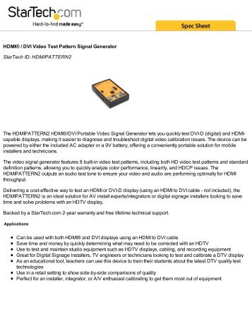 HDMI / DVI Video Test Pattern Signal Generator ... - StarTech.com