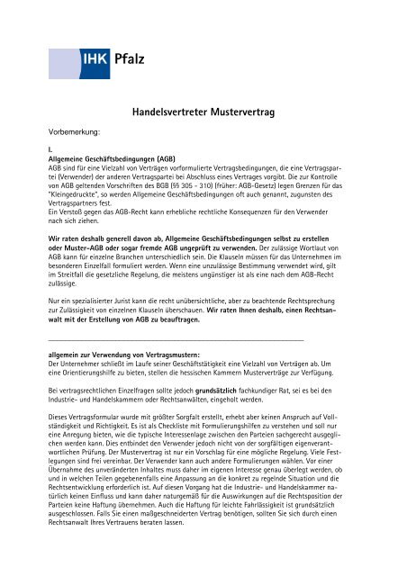 Muster Handelsvertretervertrag Pdf Starterzentrum Rlp De