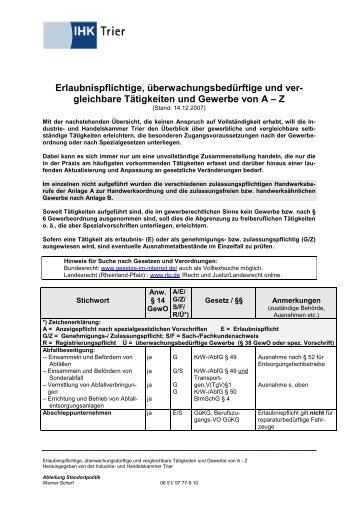 Liste der erlaubnispflichtigen Gewerbe (.pdf) - starterzentrum-rlp.de