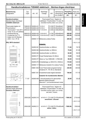 Preisliste - Star Unity AG