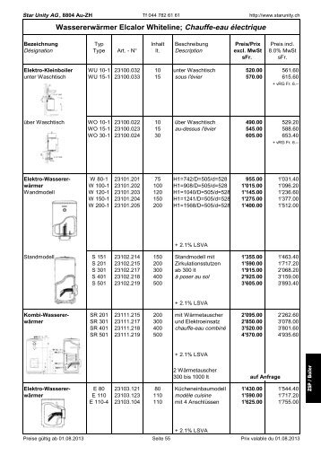 Wassererwärmer Elcalor Whiteline; Chauffe-eau ... - Star Unity AG