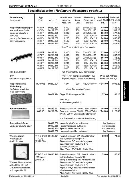 Preisliste - Star Unity AG