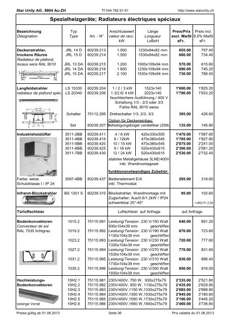 Preisliste - Star Unity AG