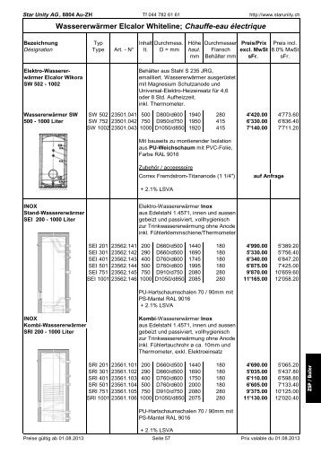Wassererwärmer Elcalor Whiteline; Chauffe-eau ... - Star Unity AG