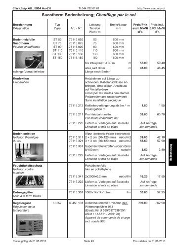 Sucotherm Bodenheizung; Chauffage par le sol - Star Unity AG