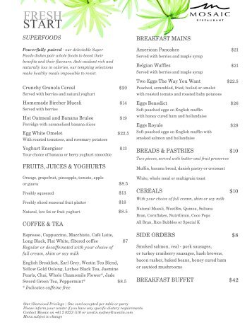 Mosaic Menu - Starwood Hotels & Resorts