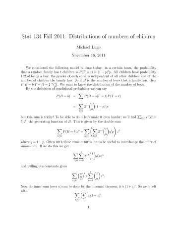 Stat 134 Fall 2011: Distributions of numbers of children