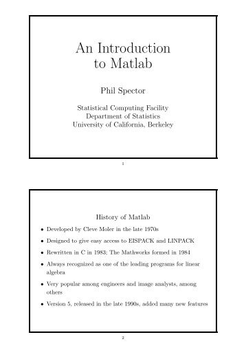 An Introduction to Matlab - UC Berkeley Statistics - University of ...