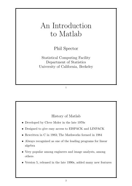 An Introduction to Matlab - UC Berkeley Statistics - University of ...