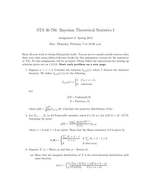 Sta 36 786 Bayesian Theoretical Statistics I