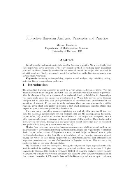 Subjective Bayesian Analysis: Principles and Practice