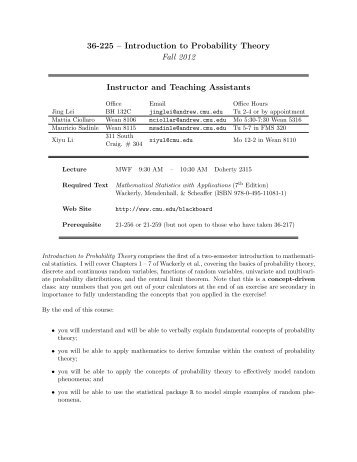 36-225 â Introduction to Probability Theory Fall 2012 Instructor and ...