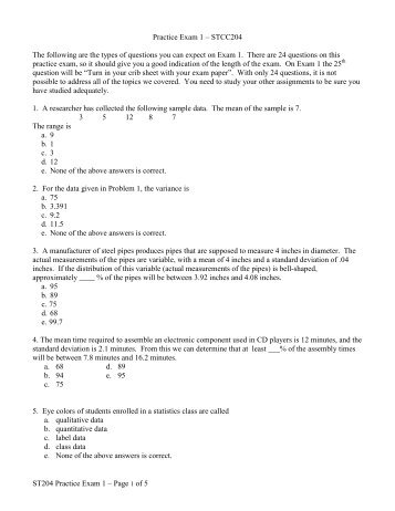 ST204 Practice Exam 1 - Statistics