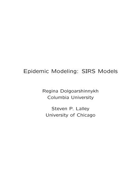 Epidemic Modeling: SIRS Models (short) - Columbia University
