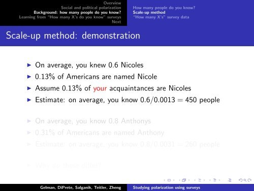 How many X's do you know'' surveys - Columbia University