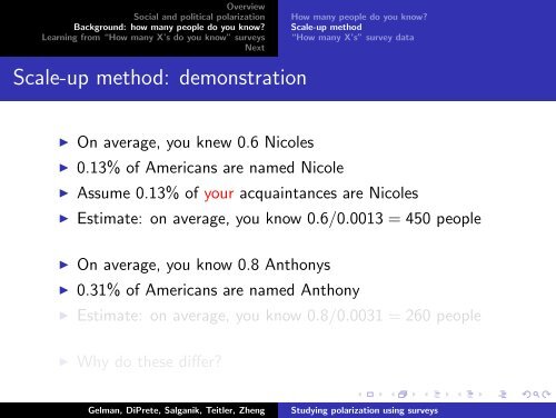 How many X's do you know'' surveys - Columbia University